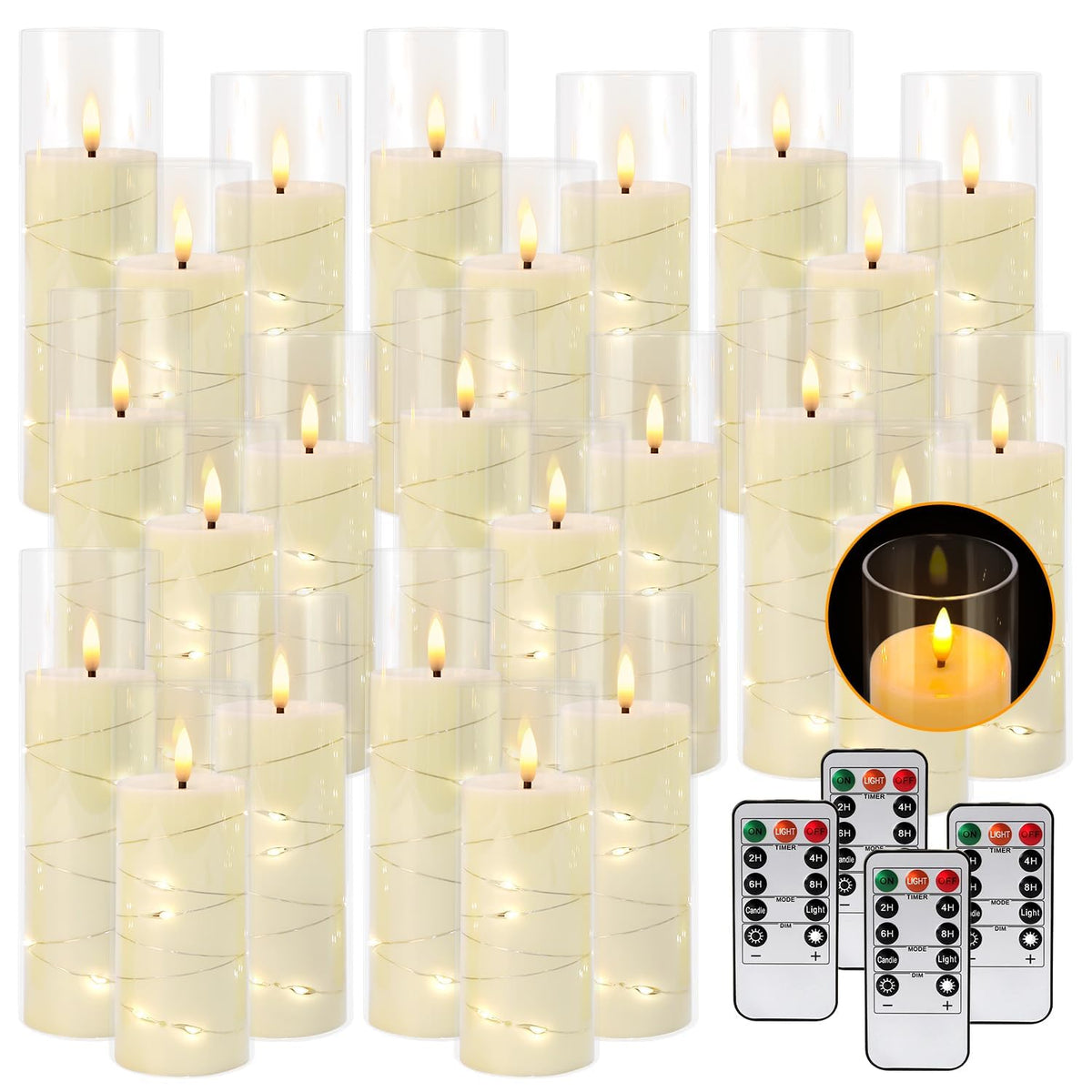 24pcs Flameless Ivory LED Candle with Remote Control and String Lights, Battery Powered Flickering Candle 5'' 6'' 7'' Candles for Home,Party,Christmas and Festivals Decorations 🍁 All In One Marketplace Canada