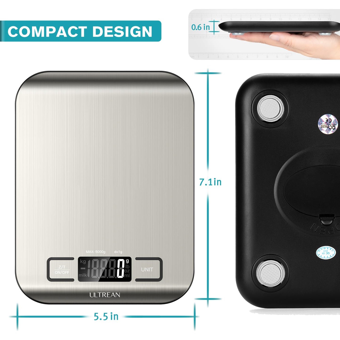 Ultrean Food Scale, Digital Kitchen Scale Weight Grams and Ounces for Baking and Cooking, 6 Units with Tare Function, 5kg/11lb (Batteries Included) - Available at All In One Marketplace Canada