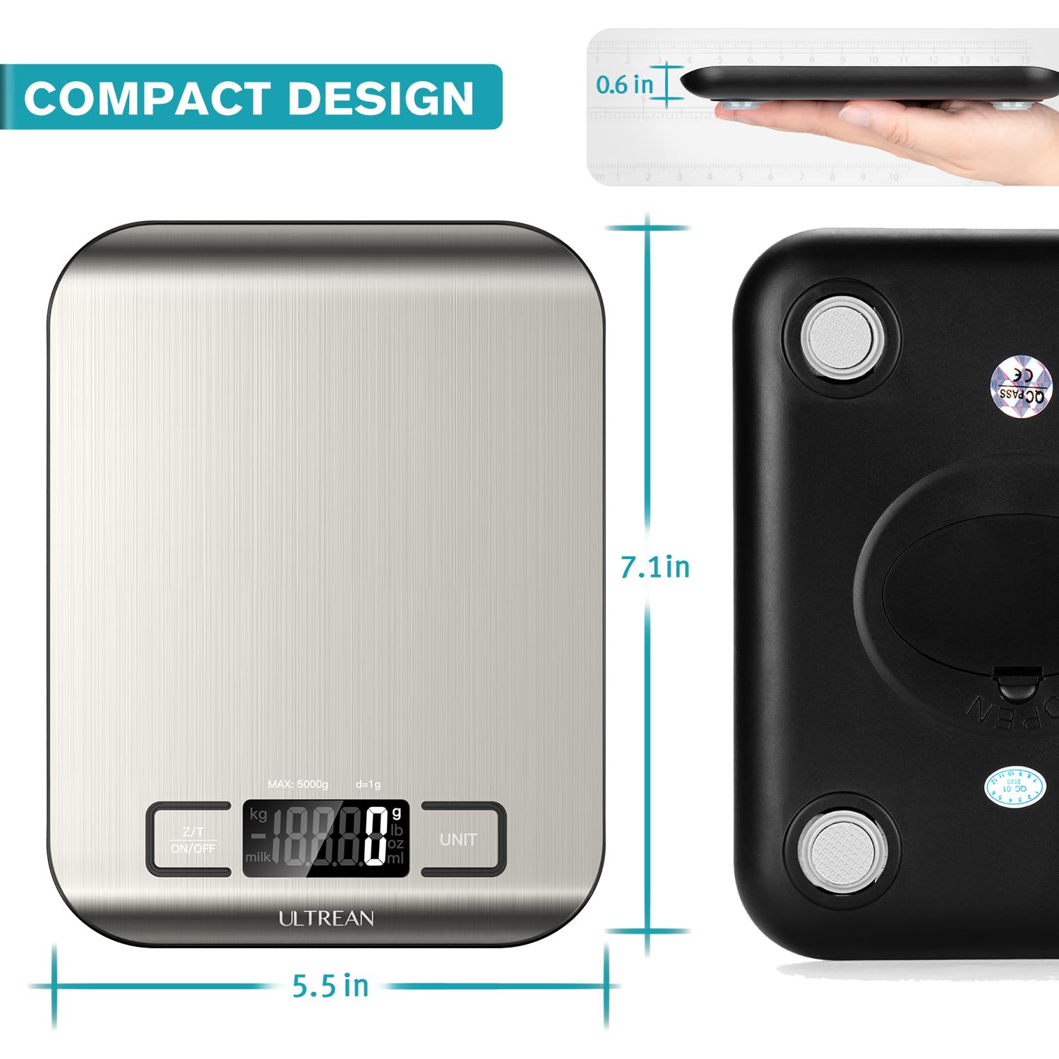 Ultrean Food Scale, Digital Kitchen Scale Weight Grams and Ounces for Baking and Cooking, 6 Units with Tare Function, 5kg/11lb (Batteries Included) - Available at All In One Marketplace Canada