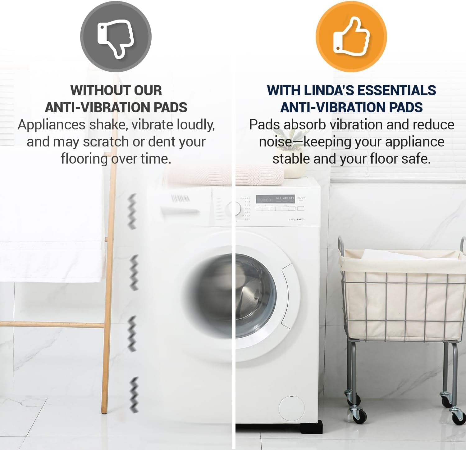 Anti Vibration Pads Washing Machine and Dryer (Set of 4) - Universal Washer Anti Vibration Pads with HexiGrip™ - Washing Machine Accessories & Leveling Pads - Vibration Dampening Mat