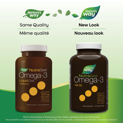 Nature's Way NutraSea Omega-3 and Vitamin D Soft Gels - Fish Oil Supplement with EPA and DHA – Helps Support the Maintenance of Good Health – Mint Flavour, 100 Softgels Nature's Way