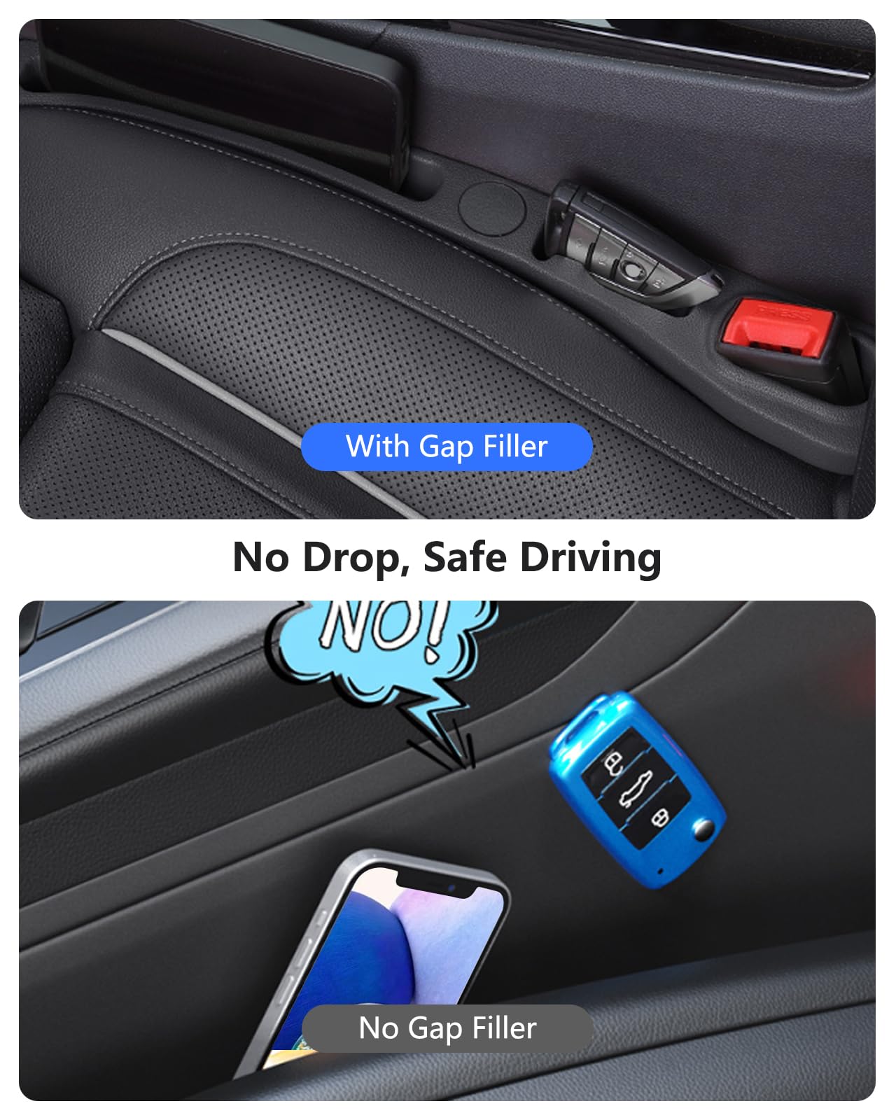Homaupt Car Seat Gap Filler, 2 Pack PU Leather Fill The Gap Between Seat and Center Console, Seat Crevice Blocker Stop Things from Dropping, Universal Vehicle Interior Accessories Black