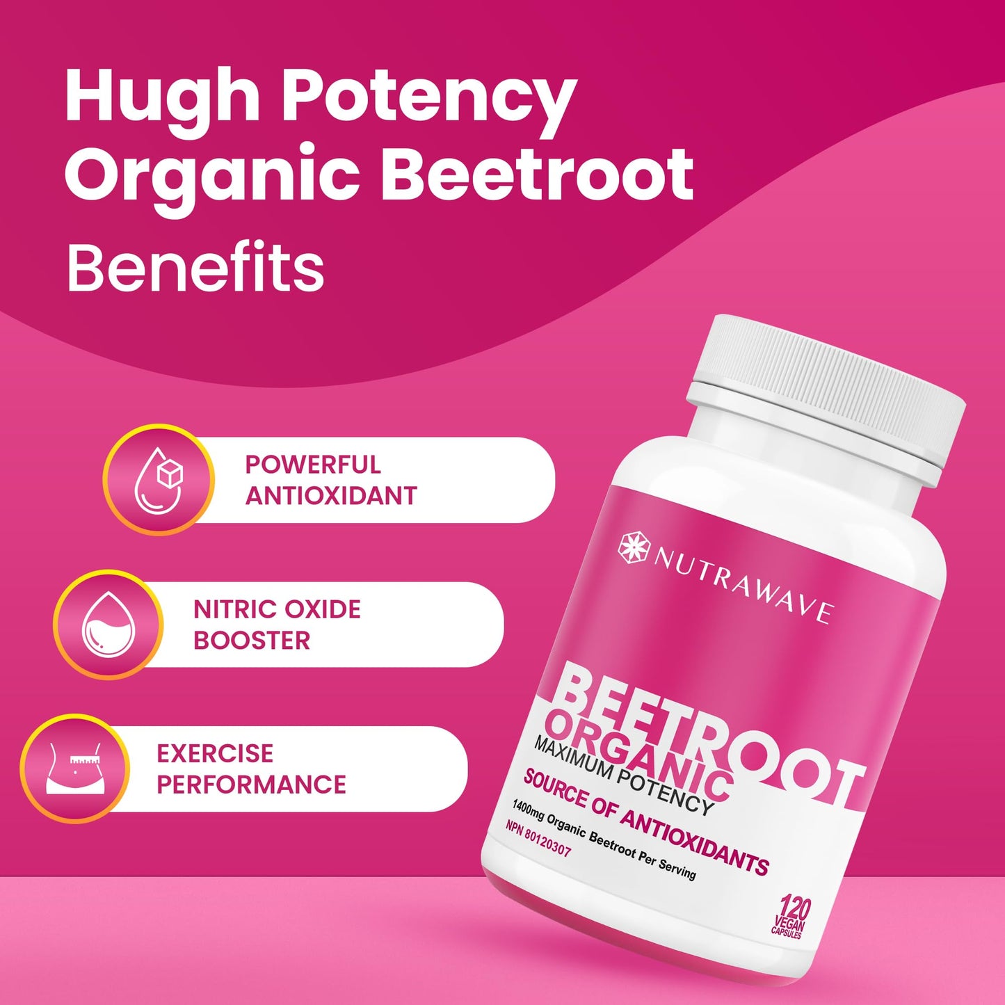 Nutrawave Organic Beetroot Capsules 1400mg – High Potency Nitric Oxide Booster for Energy, Heart & Brain Health – 120 Vegan, Non-GMO Beta Vulgaris Supplements – Raw Beet Root Powder with Vitamins & Antioxidants - Available at All In One Marketplace Canada
