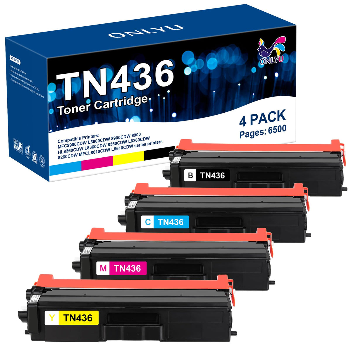 ONLYU Compatible Toner Cartridge Replacement for Brother TN436 TN431 TN433 for HL-L8360CDW MFC-L8900CDW HL-L8360CDWT HL-L8260CDW MFCL8610CDW MFCL9570CDW Printer (1Black,1Cyan,1Magenta,1Yellow)