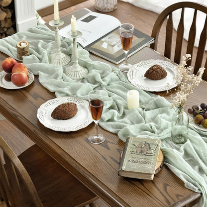Artoid Mode Boho Sage Green Gauze Wedding Table Runner, 300 cm Seasonal Fabric Kitchen Dining Holiday Table Decor for Home Party Indoor 🍁 All In One Marketplace Canada