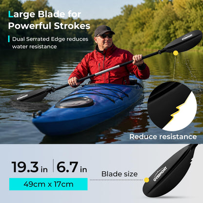 Overmont Kayak Paddle with Leash, 90.5 in/230 cm 2-Piece Aluminum Shaft