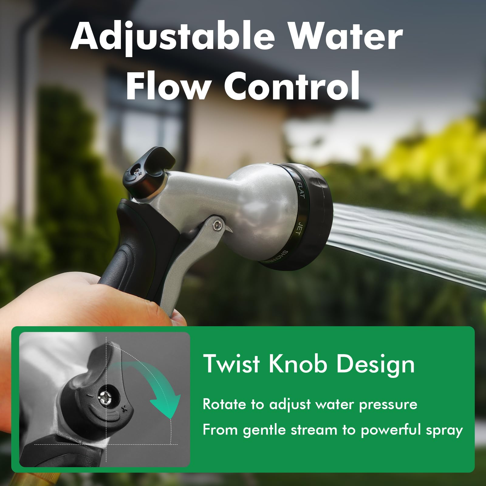 RESTMO Garden Hose Nozzle, Heavy Duty Metal Water Hose Nozzle with 7 Adjustable Spray Patterns, High Pressure Hand Sprayer with Flow Control, Best for Watering Plant & Lawn, Washing Car & Pet, Black