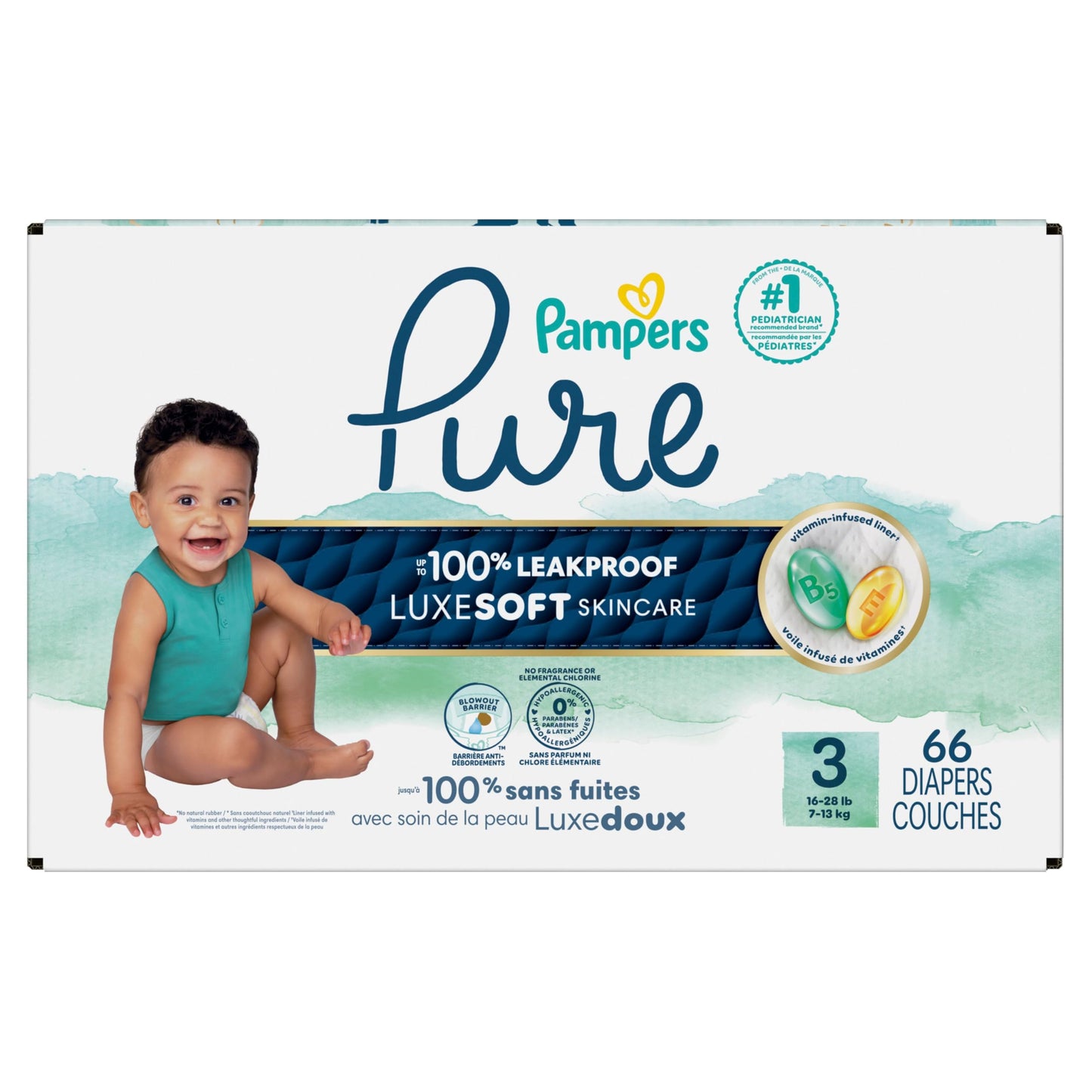 Pampers Pure Baby Diapers, Size 3, Up to 100% Leakproof, Premium Hypoallergenic Soft Diapers, 1 Pack (Count of 66) 🍁 All In One Marketplace Canada