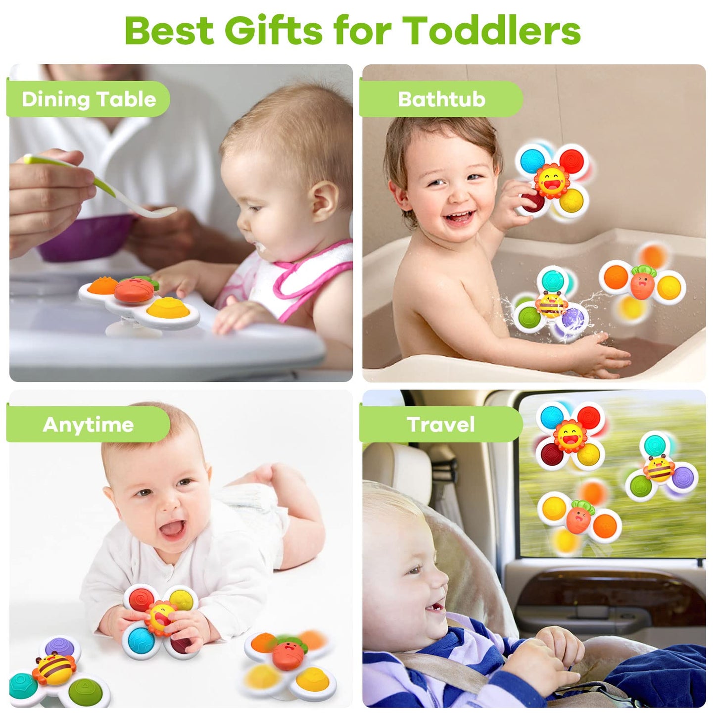 Suction Cup Spinner Toys for Baby, Baby Toys Sensory Toys Learning Toys for Toddlers 1-3, Baby Bath Toys for Babies 12-18 Months, 1 2 3 Year Old Girl Boy Gifts Idea (3 Pcs)