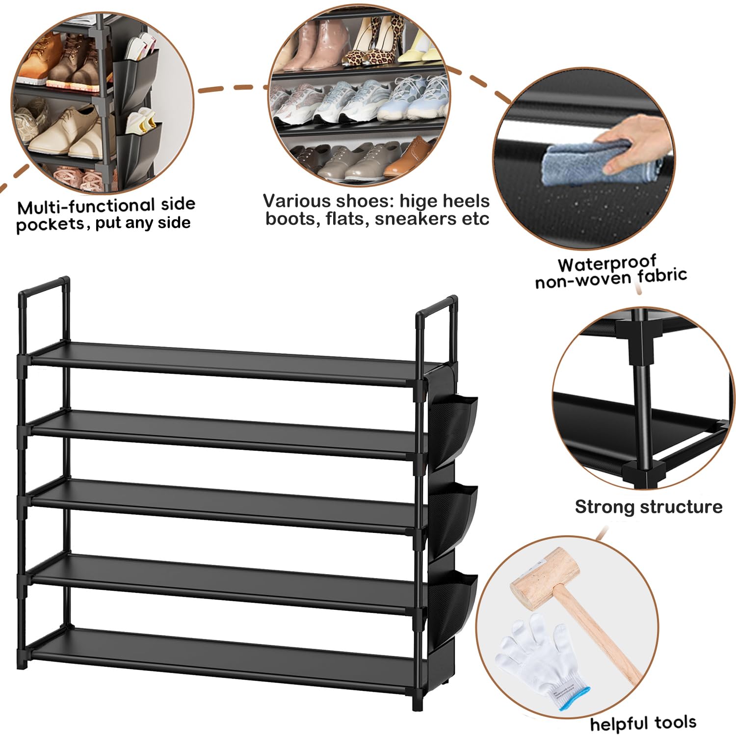 Shoe Rack 5 Tier Shoe Organizer Shoe Storage 20-25 Pairs for Closet Entryway Shoes Holder Space Saving Tall Shoes Shelf for Bedroom Garage Door - Available at All In One Marketplace Canada
