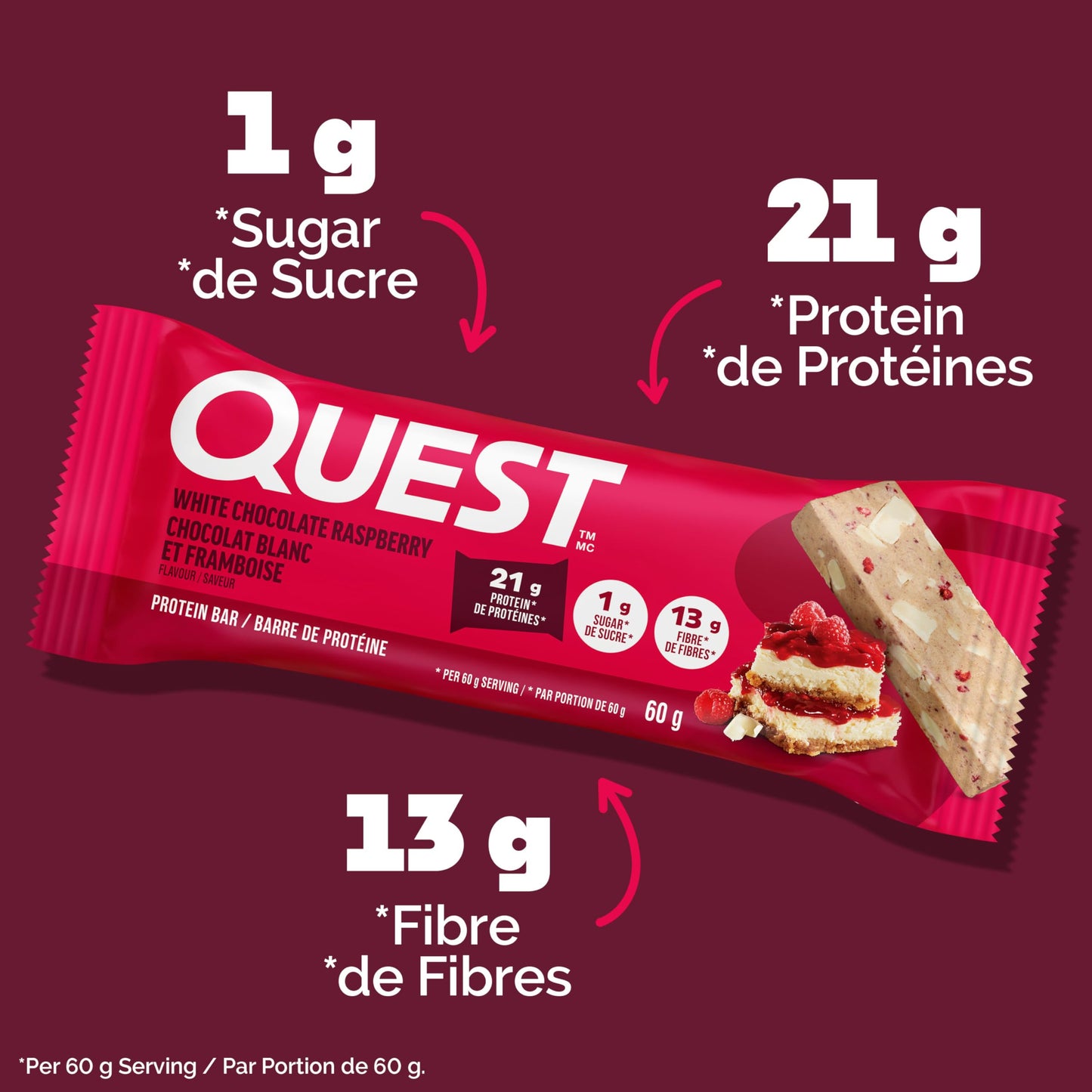 Quest Nutrition White Chocolate Raspberry Flavoured Protein Bar, High Protein, Gluten Free, Keto Friendly, Black, 12 Count (Pack of 1)