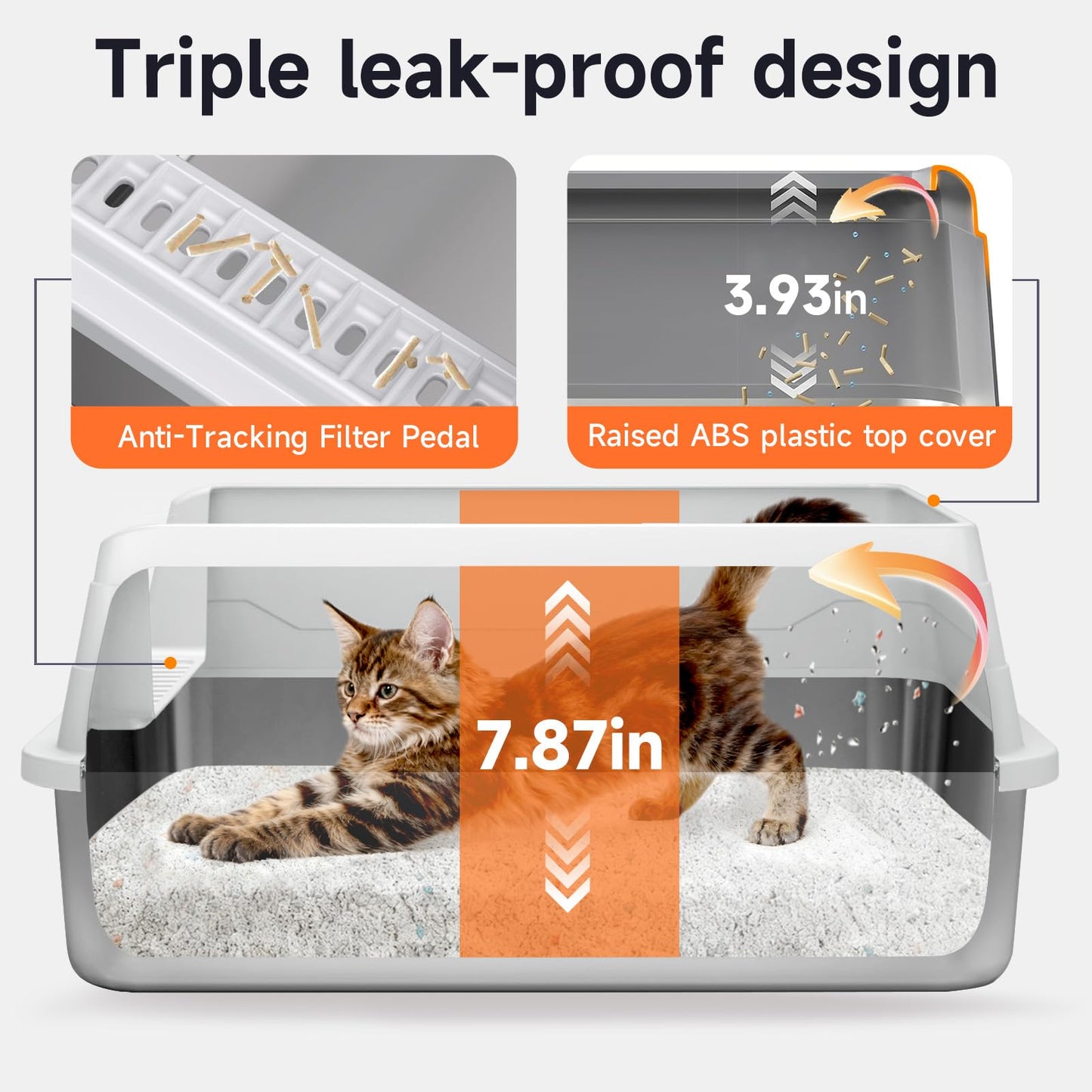 Stainless Steel Cat Litter Box, Odor Free Metal Litter Box with High Sides Lid, Open Top Low Entry Litter Pan Include Scoop Easy Cleaning Anti-Scratch Kitty Cat Box Anti-Urine Leakage, Non-Sticky - Available at All In One Marketplace Canada