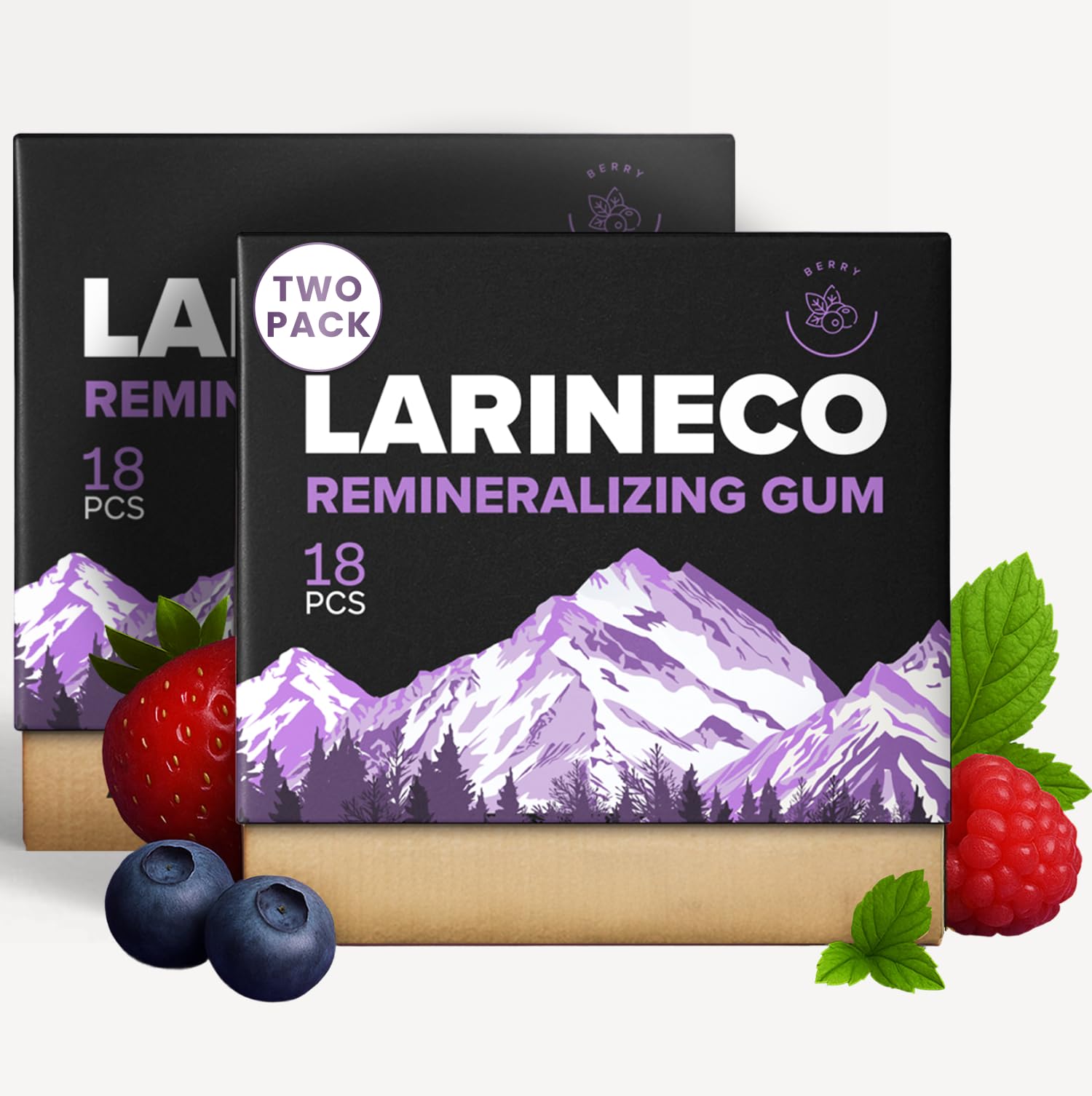 Larineco Remineralizing Gum with Nano Hydroxyapatite & Xylitol – Sugar-Free Berry Flavor – Plastic-Free, Dye-Free, Aspartame-Free – Natural Base – 36 Pieces (2 Pack)