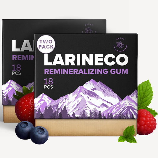 Larineco Remineralizing Gum with Nano Hydroxyapatite & Xylitol – Sugar-Free Berry Flavor – Plastic-Free, Dye-Free, Aspartame-Free – Natural Base – 36 Pieces (2 Pack)