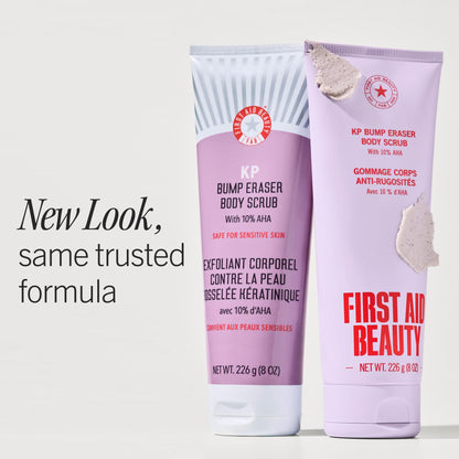 First Aid Beauty KP Bump Eraser Body Scrub Fresh Strawberry Scent, 10% AHA Keratosis Pilaris Exfoliator - Glycolic & Lactic Acid with Pumice, Treatment for Strawberry Legs, Razor Bumps & Rough Bumpy Skin, 8 oz First Aid Beauty