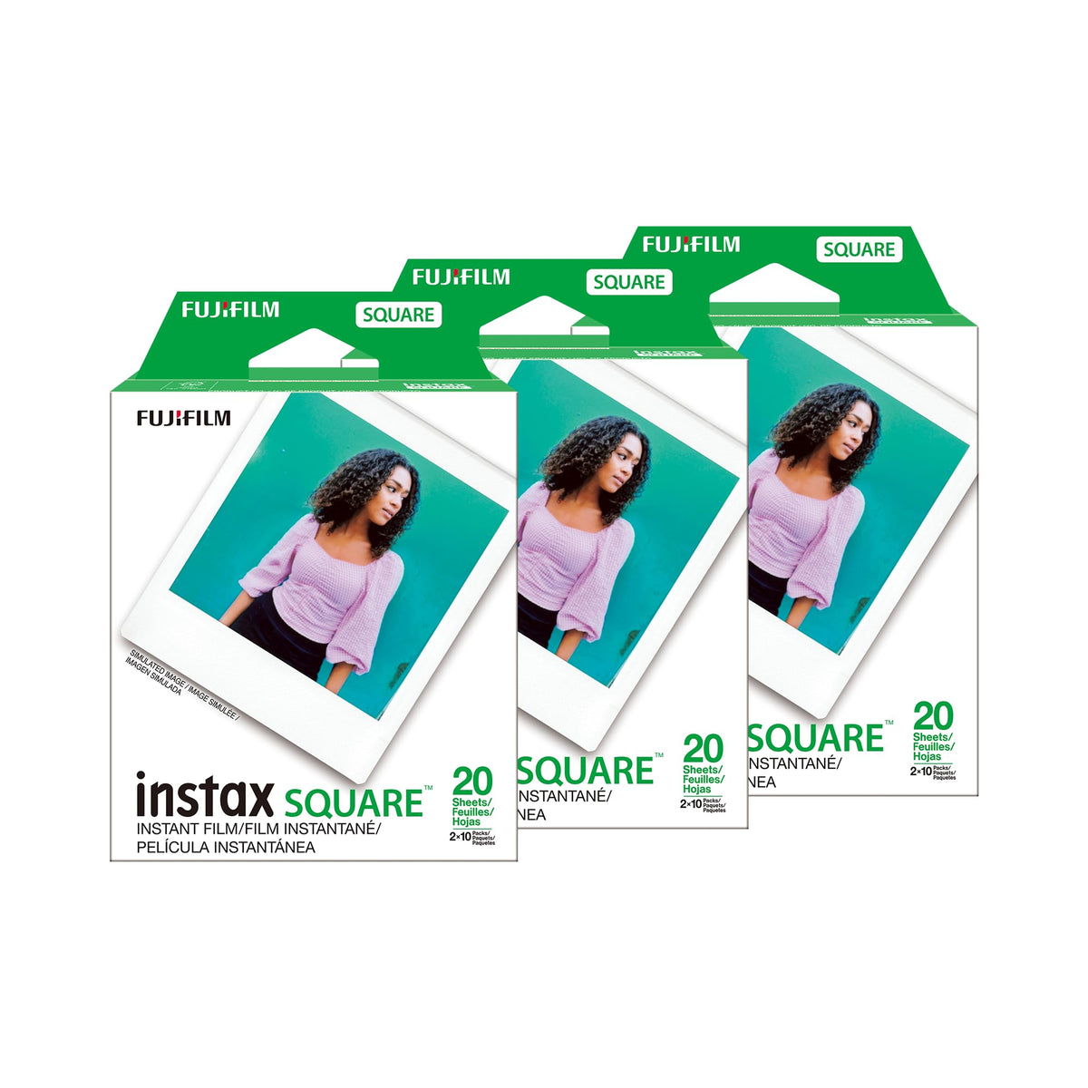 Fujifilm Instax Square Film, White Multi-Pack (Pack of 3, 60 Shots Total)