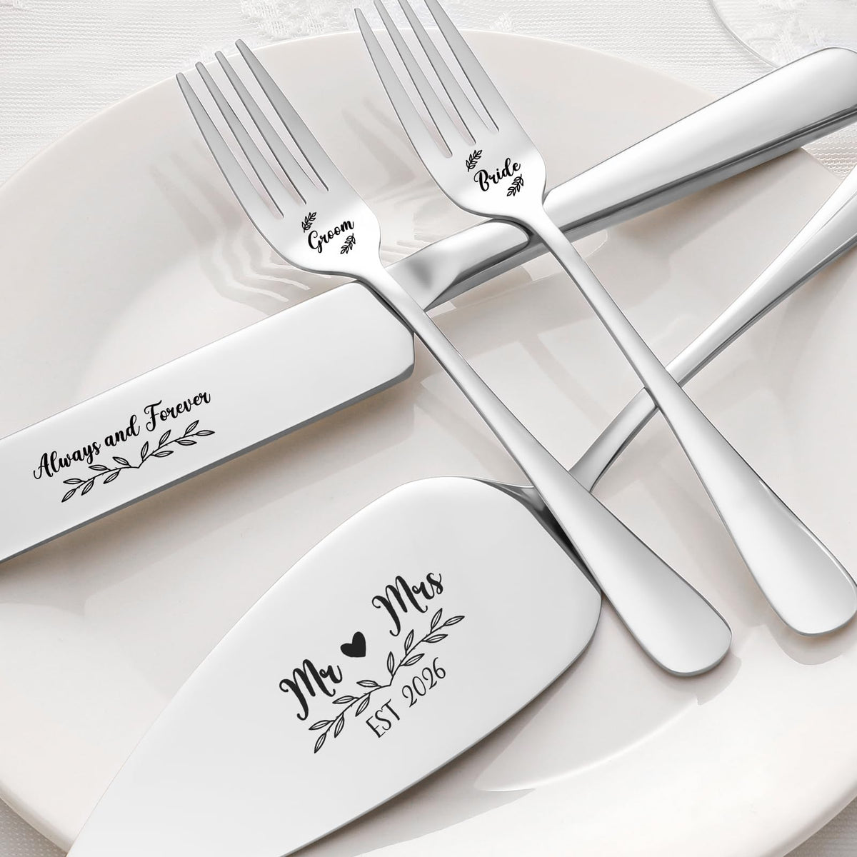 4Pcs Wedding Cake Knife and Server Set Engraved Stainless Steel Silver 2026 🍁 All In One Marketplace Canada