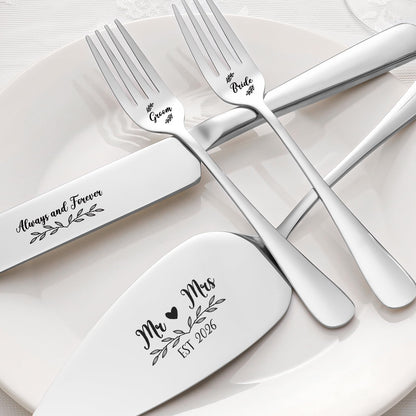 4Pcs Wedding Cake Knife and Server Set Engraved Stainless Steel Silver 2026 🍁 All In One Marketplace Canada