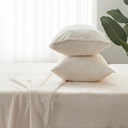 BEDELITE Flannel Sheets Queen Size Bed Set, White, 4 Pieces 🍁 All In One Marketplace Canada