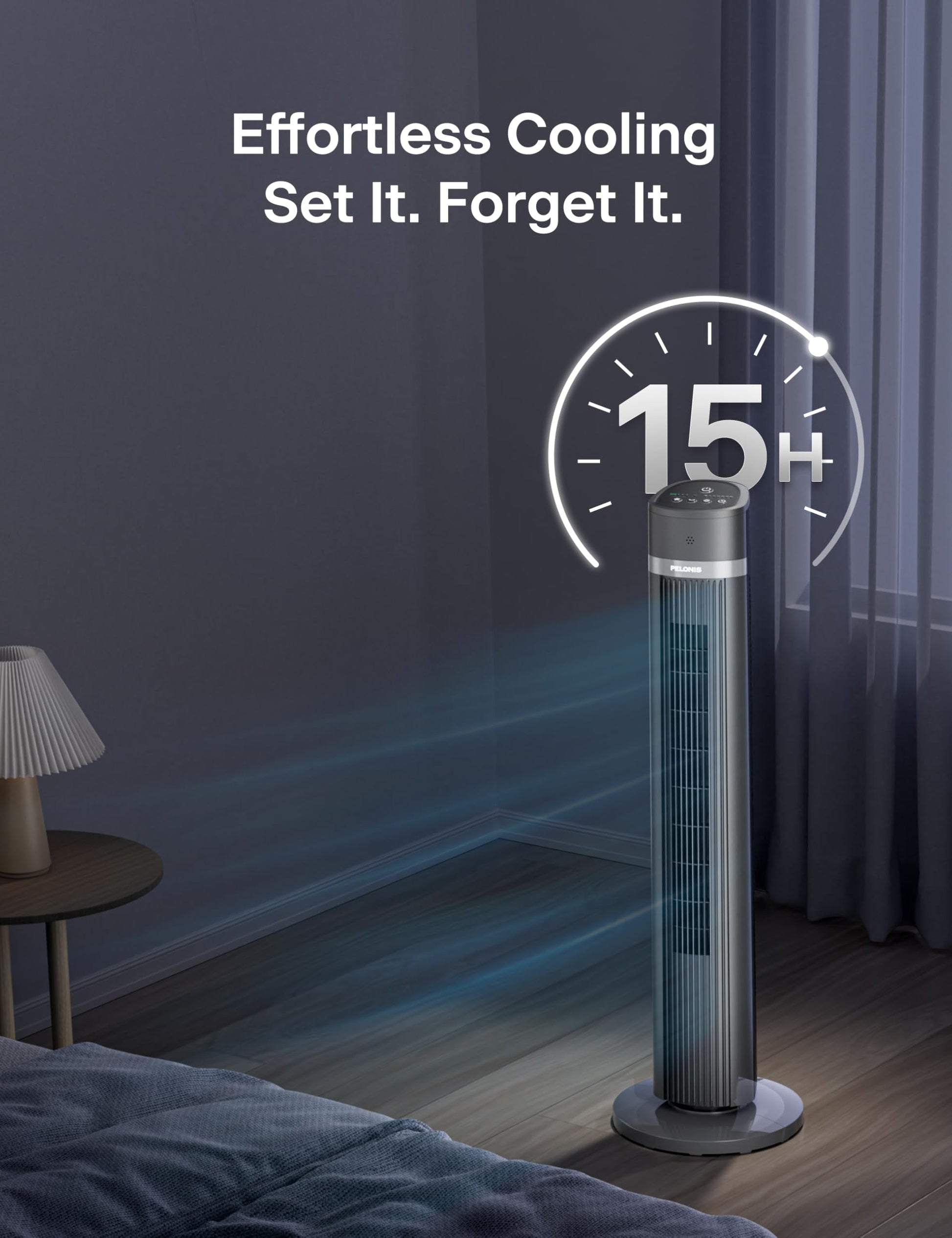 PELONIS Oscillating Tower Fan with Remote Control 40’’ Quiet Stand Up Fan with 3 Speed Settings and 3 Modes 15-Hour Timer LED Display for Bedroom Home Office Use, Black