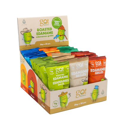 GoBeanz Crunchy Roasted Edamame Variety Pack - 30 Individual Bags, 11g Protein Per Serving