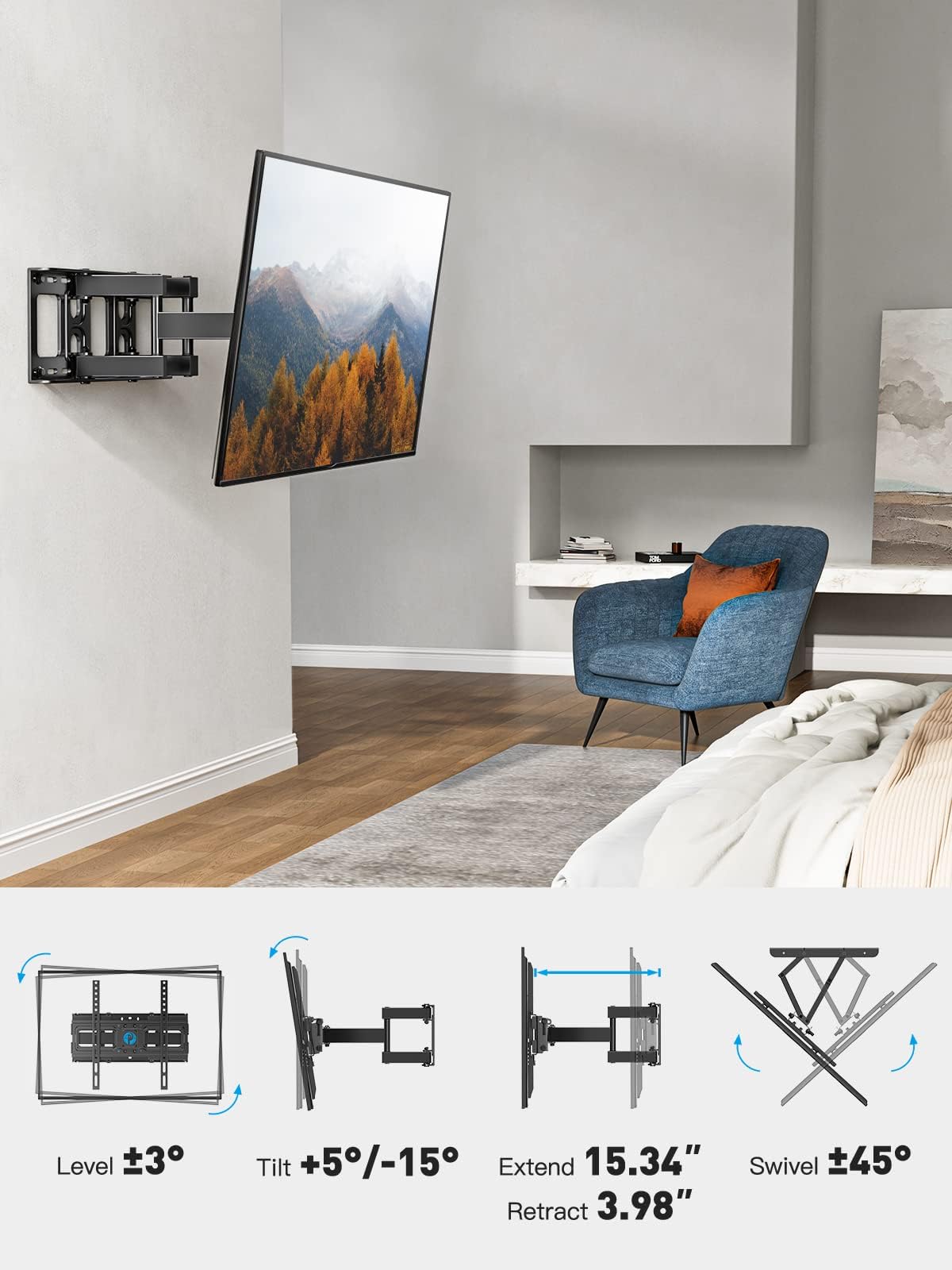 Pipishell Full Motion TV Wall Mount for 26-74 inch TVs, up to 99lbs Max VESA 400x400mm, Wall Mount TV Bracket with Articulating Swivel Extension Tilting Leveling for LED LCD OLED 4K Flat Curved Screen
