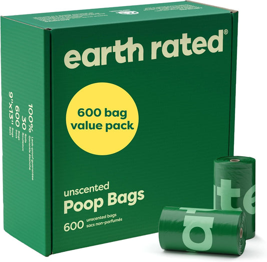 Earth Rated (A Canadian Company), Dog Poop Bags Value Pack, Leak-Proof and Extra-Thick Pet Waste Bag for Big and Small Dogs, Refill Rolls, Unscented, 600 Count