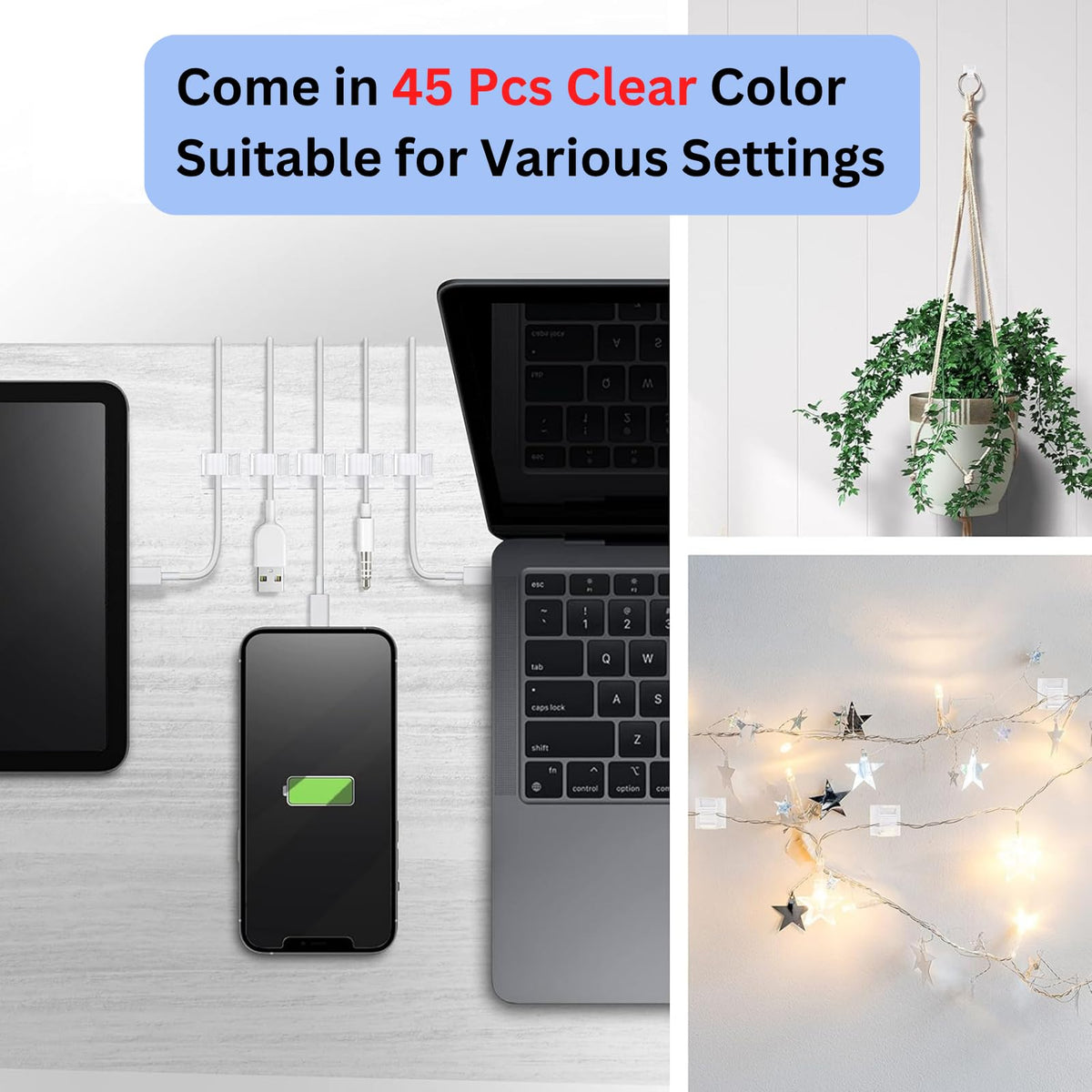 Topavatop 45 PCS Outdoor Light Clips (Large, Clear), Christmas Light Clips for String Lights, Strong Self-Adhesive Cable Clips for Cable Management Under Desk Organizer, Wire Holders Hook for Wall 🍁 All In One Marketplace Canada
