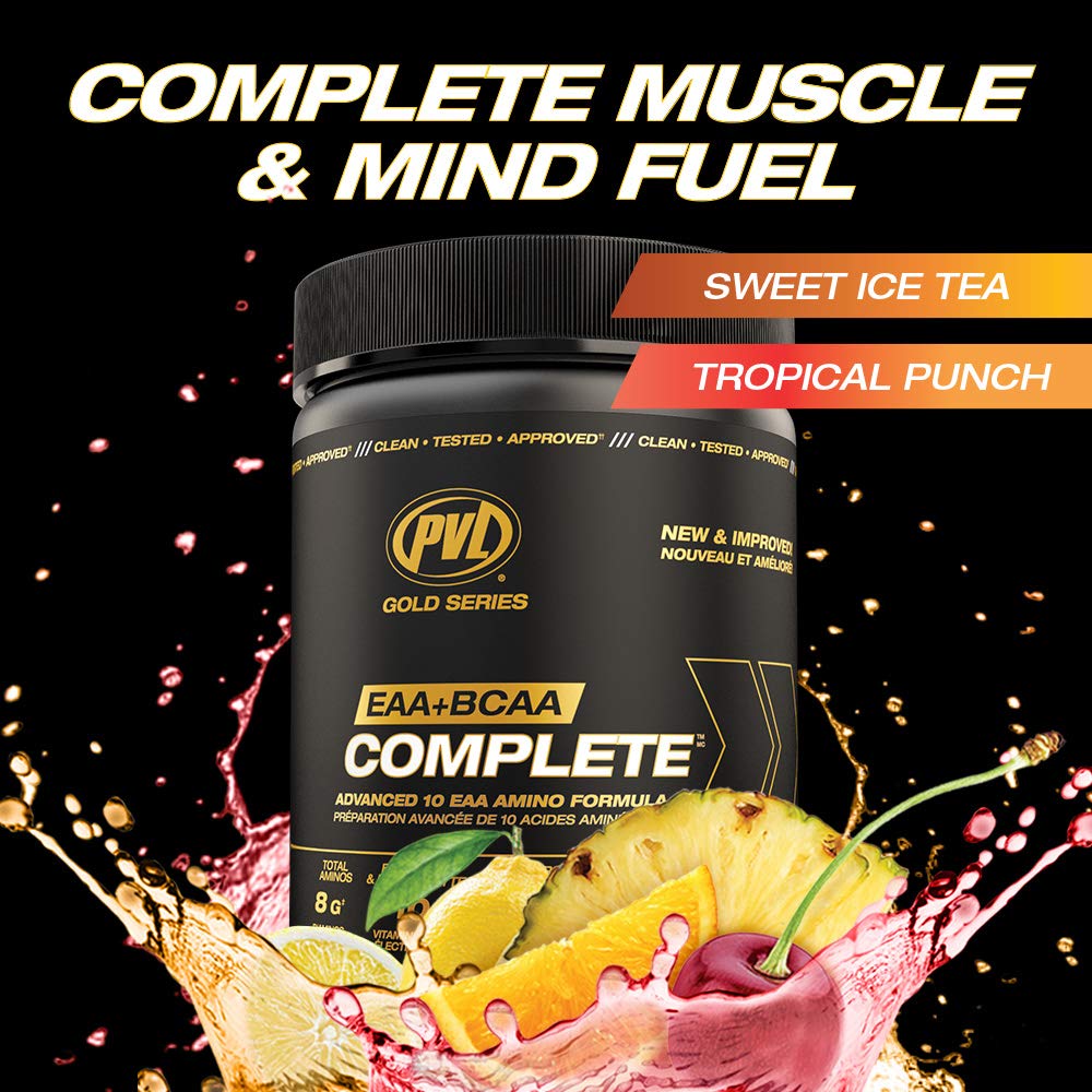 PVL EAA+BCAA COMPLETE – Essential Amino Acid Supplement with BCAAs, Electrolytes & B-Vitamins – Pre, Intra or Post Workout Powder – Keto & Vegan Friendly – Tropical Punch, 30 Servings