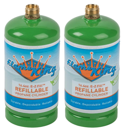 Flame King Refillable 1LB Empty Propane Cylinder Tank - Reusable - Safe and Legal Refill Option - DOT Compliant-16.4 oz (2-Pack), Green (YSN164-2) Flame King