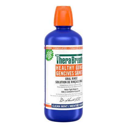 TheraBreath Healthy Gums Oral Rinse, Helps Fight Gingivitis. Alcohol-Free & Dye-Free Mouthwash, Certified Vegan, Halal, Kosher & Gluten-Free, Clean Mint, 1L (Pack of 1)