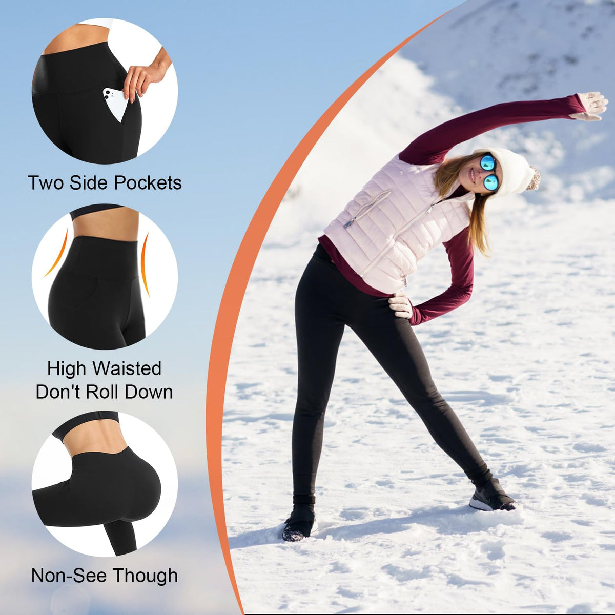 3 Pack Fleece Lined Leggings with Pockets High Waisted Warm Winter Yoga Pants Women Thermal Running Workout Leggings 🍁 All In One Marketplace Canada