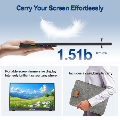 InnoView Portable Monitor 15.6" 1080P Portable Monitor for Laptop with Protective Sleeve Built-in 90° Adjustable Stand USB C HDMI Ultra-Slim Laptop Screen Extender for MacBook Phone PS Xbox Switch