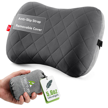 Hikenture Camping Pillow with Removable Cover-Ultralight Inflatable Pillow for Neck Lumber Support-Upgrade Backpacking Pillow-Washable Travel Air Pillows for Camping, Hiking, Backpacking (Grey)