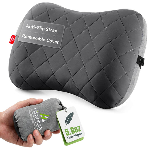 Hikenture Camping Pillow with Removable Cover-Ultralight Inflatable Pillow for Neck Lumber Support-Upgrade Backpacking Pillow-Washable Travel Air Pillows for Camping, Hiking, Backpacking (Grey)