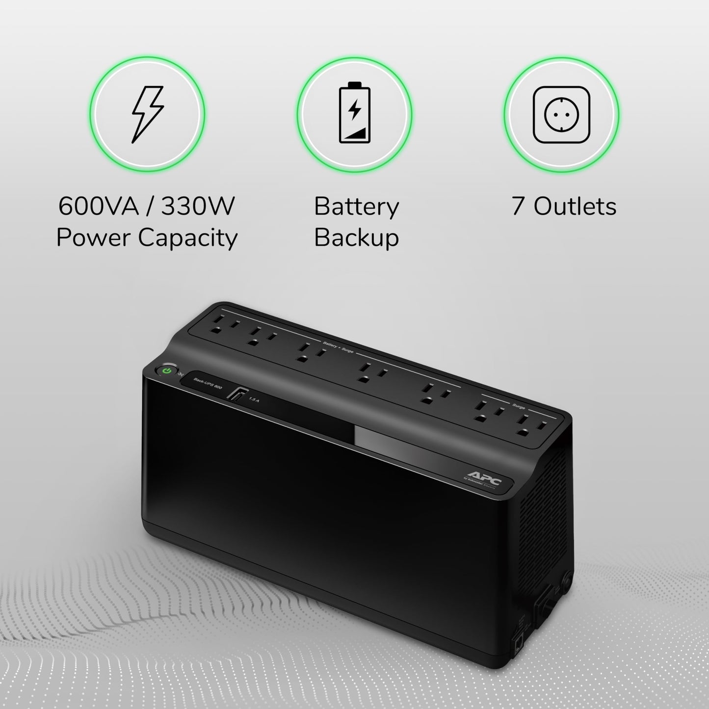 APC UPS Battery Backup & Surge Protector with USB Charger, 600VA APC Back-UPS (BE600M1)