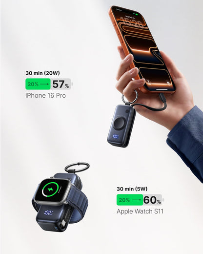INIU Mini Portable Charger for Apple Watch, Power Bank with Built-in USB C Cable, 5000mAh 20W PD Fast Charging smart Watch Charging Dock for Apple Watch Ultra 11 10 9 8 SE, iPhone Air 17 16 15 Air - Available at All In One Marketplace Canada
