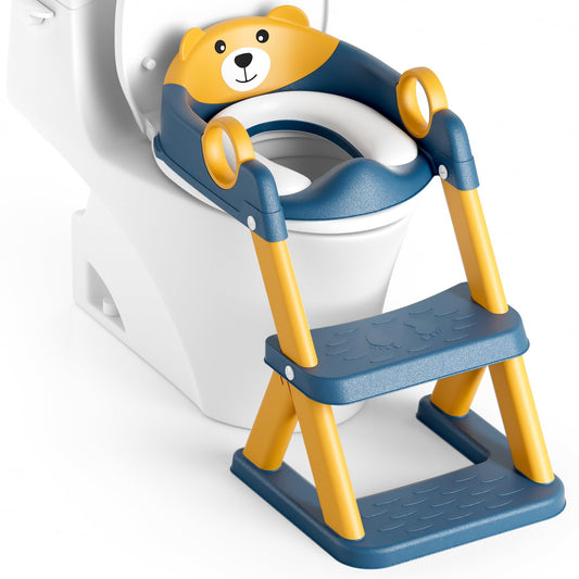 Rabb 1st Potty Training Seat, Upgrade Toddler Toilet Seat for Kids Boys Girls, 2 in 1 Potty Training Toilet for Kids, Splash Guard Anti-Slip Pad Step Stool(Blueyellow)