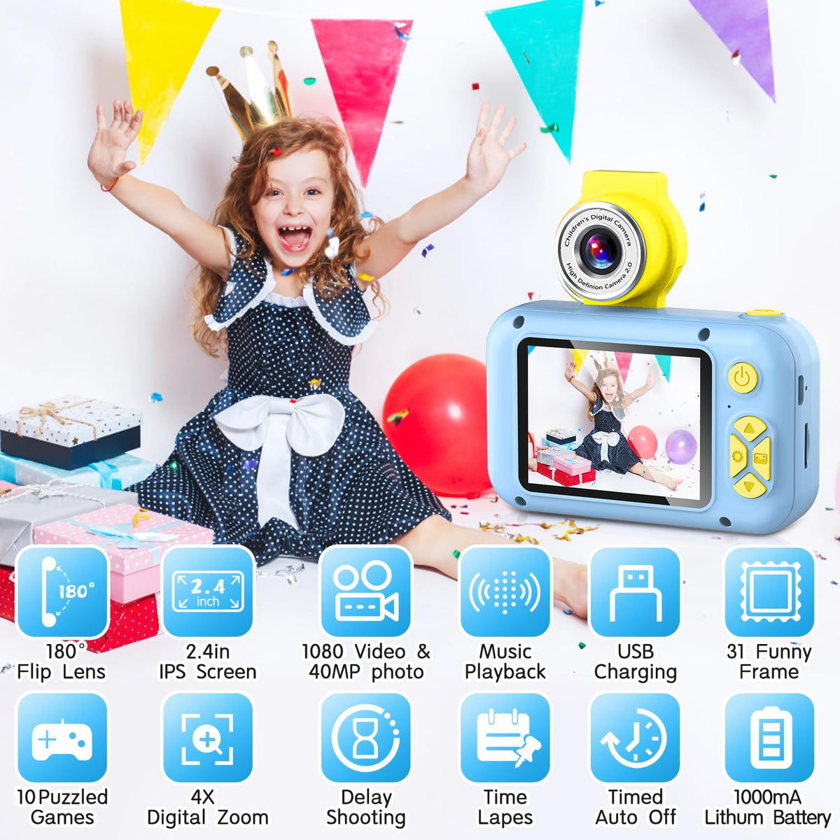 ARNSSIEN Kids Camera with Video,180°Flip Lens,2.4" Selfie Camera for Kids 🍁 All In One Marketplace Canada
