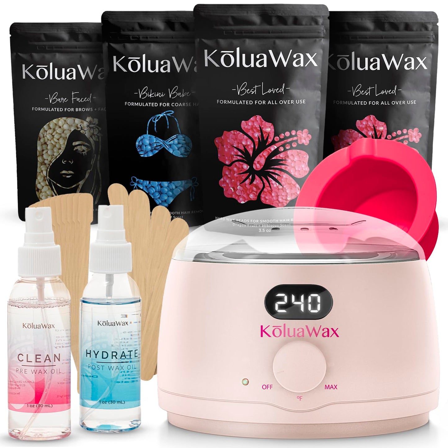 KoluaWax Premium Waxing Kit for Women - Burn-Free Wax Kits for Hair Removal for Women, Hard Wax Kit with Wax Pot, Wax Machine, Wax Warmer, Bikini and Brazilian Wax Kit for Women (Blush)