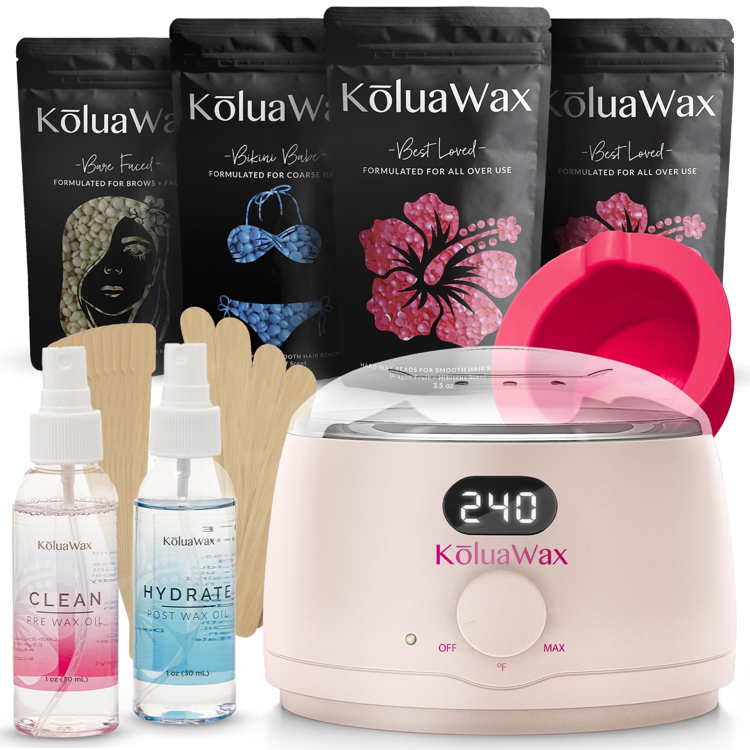 KoluaWax Premium Waxing Kit for Women - Burn-Free Wax Kits for Hair Removal for Women, Hard Wax Kit with Wax Pot, Wax Machine, Wax Warmer, Bikini and Brazilian Wax Kit for Women (Blush)
