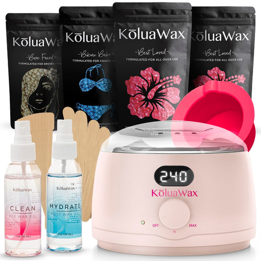 KoluaWax Premium Waxing Kit for Women - Burn-Free Wax Kits for Hair Removal for Women, Hard Wax Kit with Wax Pot, Wax Machine, Wax Warmer, Bikini and Brazilian Wax Kit for Women (Blush)