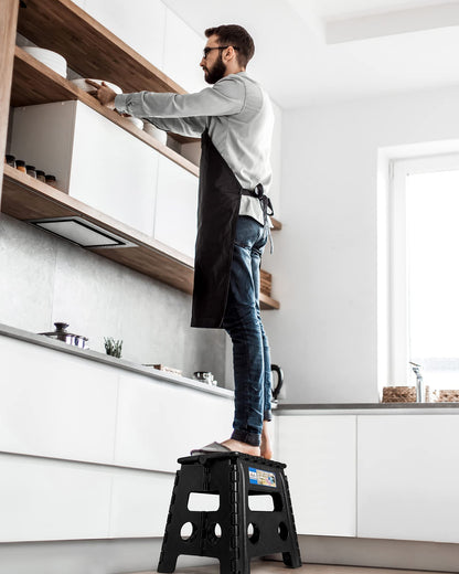 Acko Folding Step Stool 13 inch Heavy Duty Plastic Foldable Step Stool for Adults and Kids, Premium Black Step Stool Toddler, Small Collapsible Fold Up Stepping Stool Kitchen Bathroom Step Stool