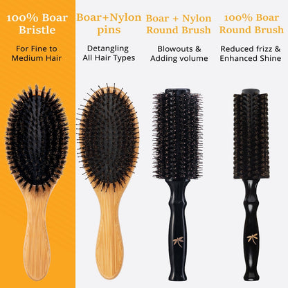 Belula 100% Boar Bristle Hair Brush Set (Medium). Soft Natural Bristles for Thin and Fine Hair. Restore Shine And Texture. Wooden Comb, Travel Bag and Spa Headband Included! - Available at All In One Marketplace Canada