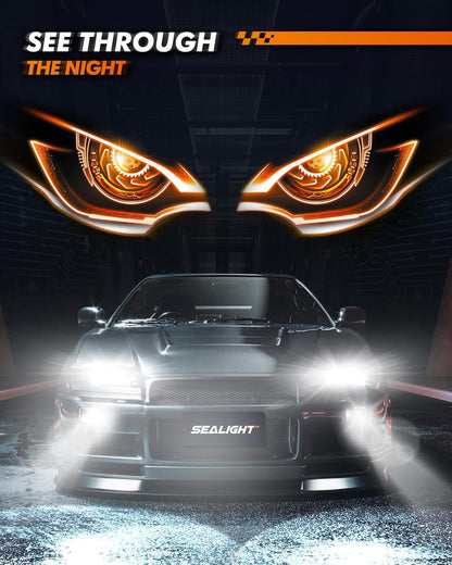 SEALIGHT H4/9003/HB2 LED Headlight Bulbs 50000 Lumens 800% Brightness, X1 Dual High/Low Beam LED Headlights Conversion Kit, 6000K Xenon White, H4 Halogen Replacement, IP67 Waterproof, Pack of 2