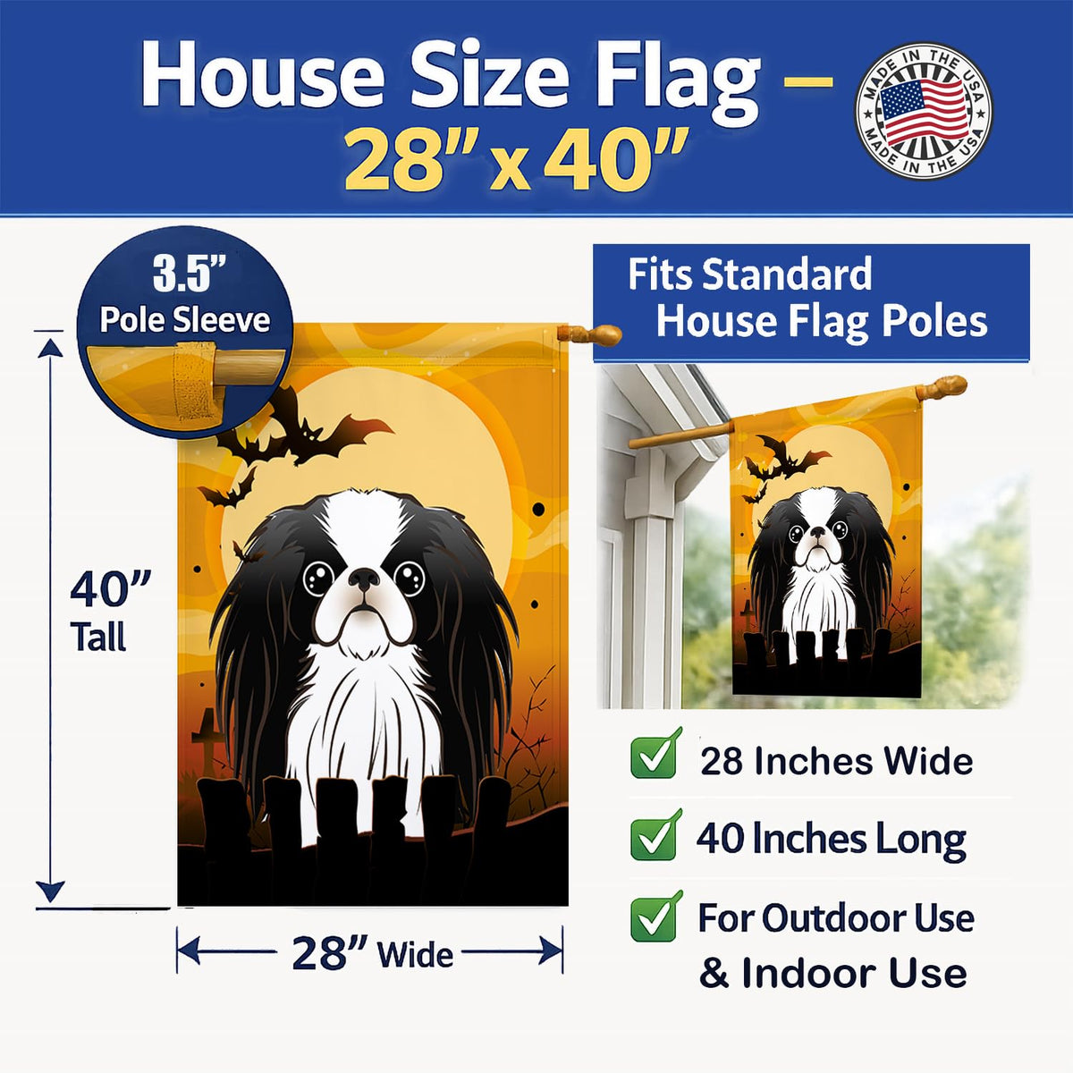 Drapeau de maison en toile Halloween Japanese Chin BB1788CHF de Caroline's Treasures, multicolore, grand