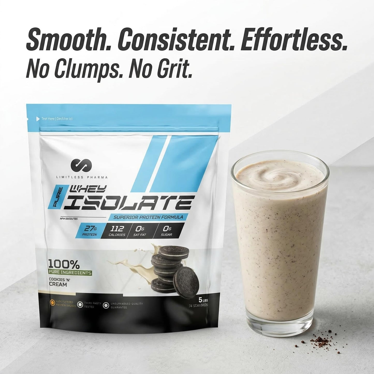 Limitless Pharma Pure Whey Isolate Powder | 27g Protein & 6g BCAAs Per Serving | Sugar-Free, Gluten-Free, Low Carb | 74 Servings, 5LB (Vanilla)