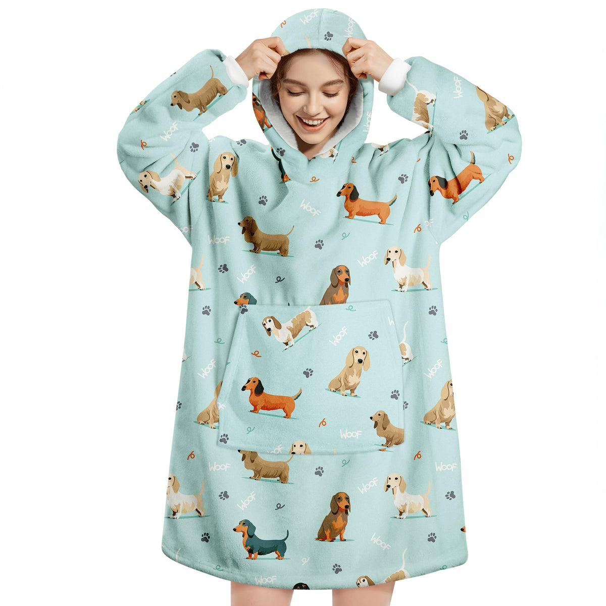 Queenshin Oversized Wearable Blanket Fluffy Hoodie for Women Men Dachshund 🍁 All In One Marketplace Canada