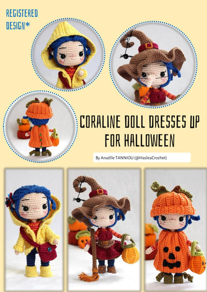 Coraline doll dresses up for halloween: Doll crochet tutorial