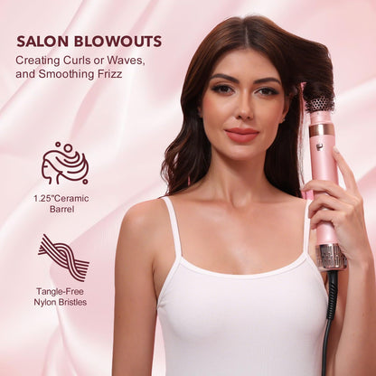 Mythsight StyleVibe 6-in-1 Air Styler, Hair Dryer & Blow Dryer Brush with Auto Wrap Curl L/R, Fast Drying, Smooth Blowouts, Root-Lift Volume, No Heat Damage Frizz-Free Thermal Brush with Travel Bag StyleVibe